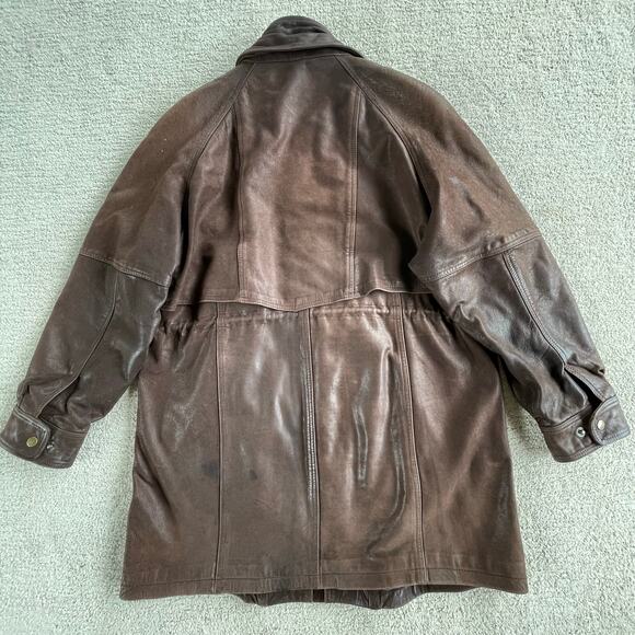 Vintage 80s Wilson’s 100% Leather Cinched Waist Mid Length Classic Jacket Size L - Picture 10 of 15